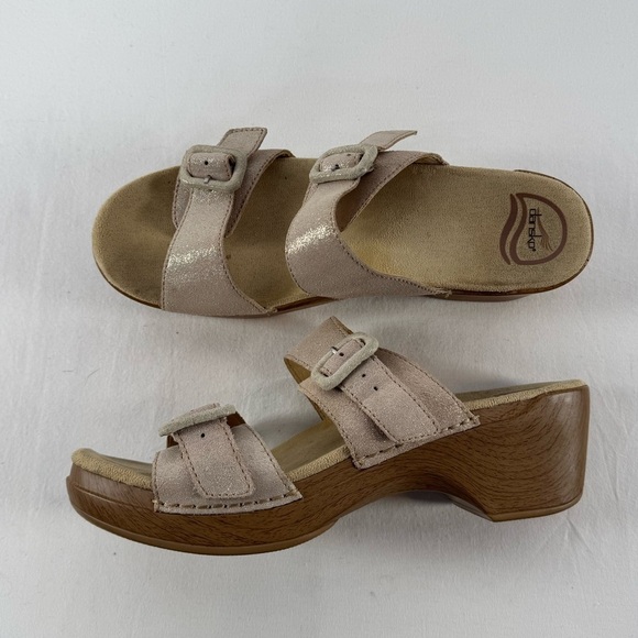 Dansko Sophie Strappy Leather Platform Sandals in Glitter Tan Size 10.5 or 11 - Picture 1 of 6